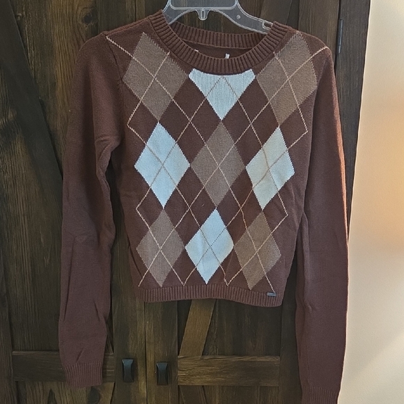 Hollister Brown Argyle Crew Neck Sweater - Picture 1 of 5